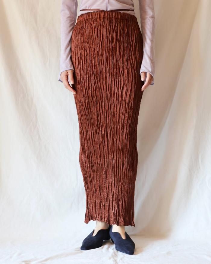 Mame Kurogouchi:Wrinkle Pleats I-line Skirt - BROWN - ORANN Mame Kurogouchi:Wrinkle Pleats I-line Skirt - BROWN - ORANN