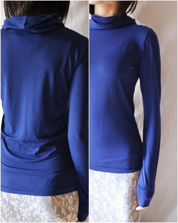FUMIKA UCHIDA: NYLON RIBBED NECK HOODED TOP - NAVY - ORANN FUMIKA UCHIDA: NYLON RIBBED NECK HOODED TOP - NAVY - ORANN