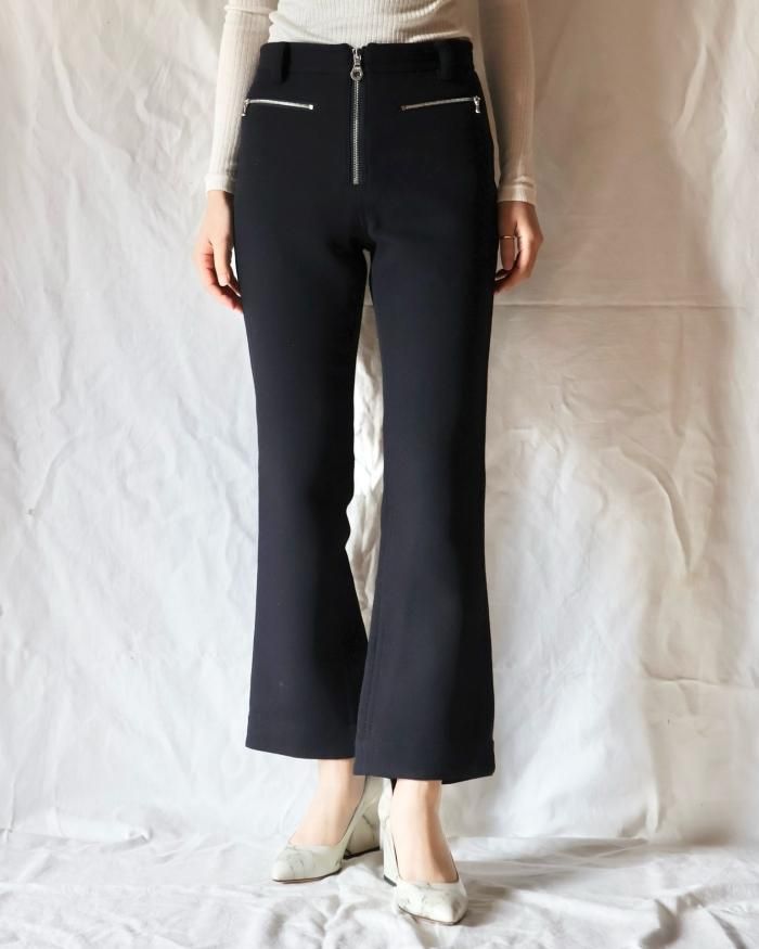 FUMIKA UCHIDA: DOUBLE FACED ZIP FLARED PANTS - NAVY - ORANN FUMIKA UCHIDA: DOUBLE FACED ZIP FLARED PANTS - NAVY - ORANN