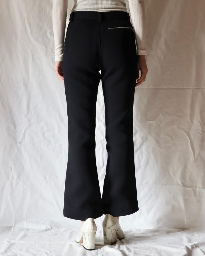 FUMIKA UCHIDA: DOUBLE FACED ZIP FLARED PANTS - NAVY - ORANN FUMIKA UCHIDA: DOUBLE FACED ZIP FLARED PANTS - NAVY - ORANN
