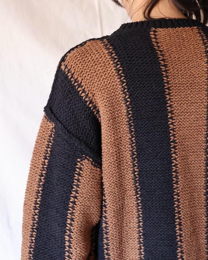 Cristaseya：FETTUCCIA STRIPED SWEATER - BLACK/NOISETTE - ORANN