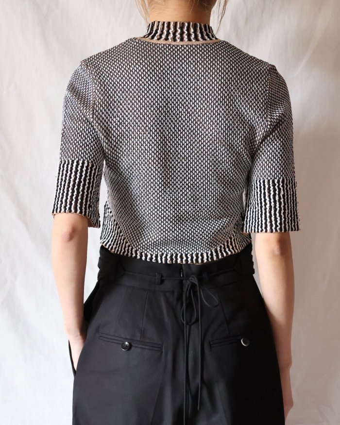 Mame Kurogouchi：Spots Pattern Knitted Croped Top - BLACK - ORANN 