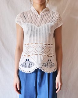 Mame KurogouchiCotton Lace Sleeveless Knitted Top - WHITE