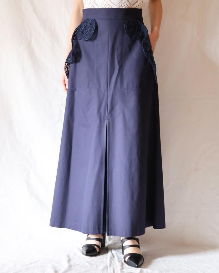 Mame Kurogouchi:Cording Embroidery Detail Cotton Skirt Mame Kurogouchi:Cording Embroidery Detail Cotton Skirt