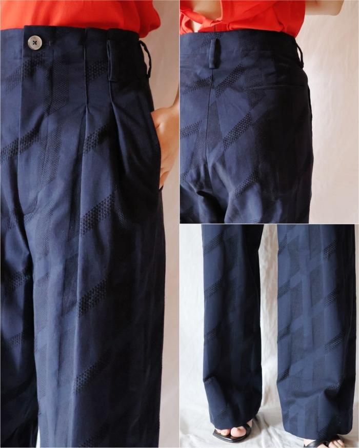 pelleq :JACQUARD DOUBLE TUCK TROUSERS - NAVY - ORANN ONLINE pelleq :JACQUARD DOUBLE TUCK TROUSERS - NAVY - ORANN ONLINE