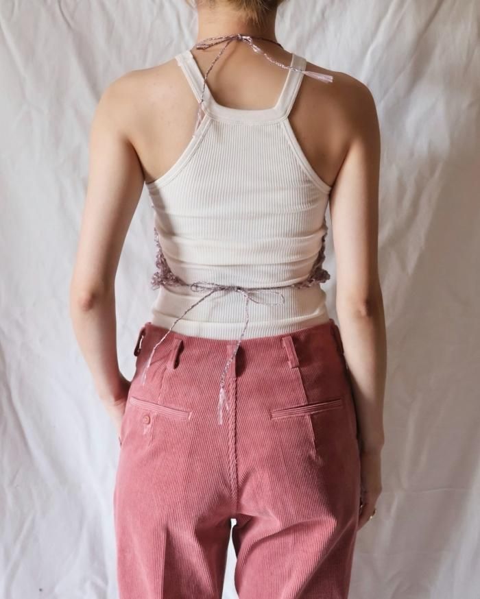 FUMIKA UCHIDA: VINYL STRING KNITTED BIB - PURPLE - ORANN FUMIKA UCHIDA: VINYL STRING KNITTED BIB - PURPLE - ORANN