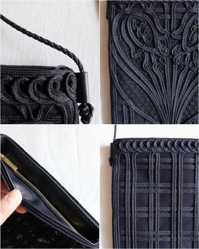 Mame Kurogouchi：Cording Embroidery Pouch With Leather Strap - BLACK - ORANN  ONLINE SHOP