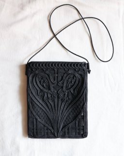Mame KurogouchiCording Embroidery Pouch With Leather Strap - BLACK
