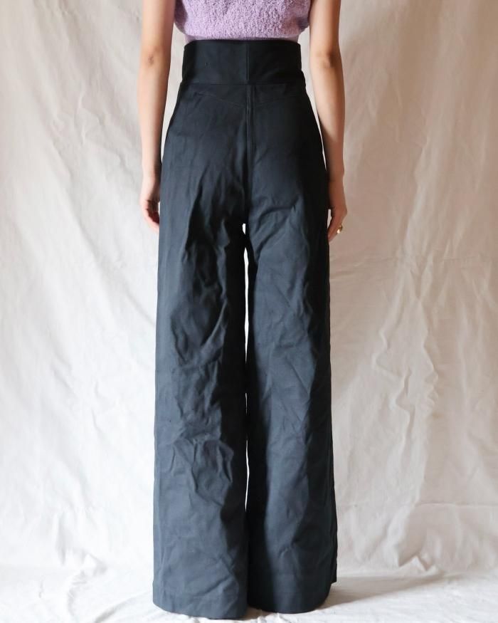 FUMIKA UCHIDA： CANVAS HIGH WAIST SAILOR PANTS - BLACK - ORANN
