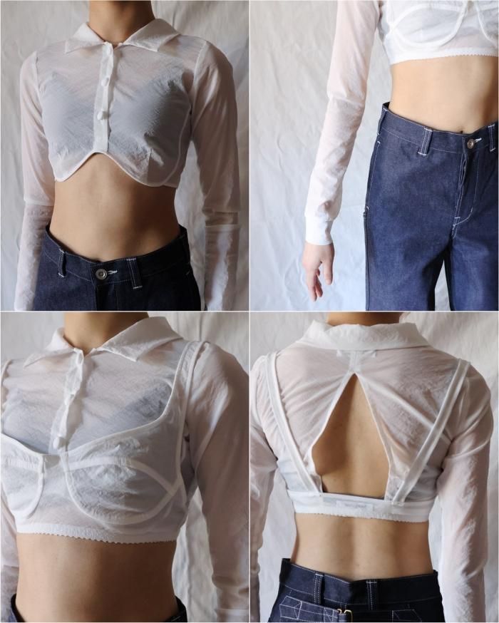 FUMIKA_UCHIDA/Stretch Taffeta/LAYERED CROPPED TOP(WHITE)