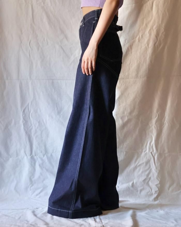 FUMIKA UCHIDA: DENIM HIGH WAIST BUGGY PANTS - RIGID INDIGO FUMIKA UCHIDA: DENIM HIGH WAIST BUGGY PANTS - RIGID INDIGO