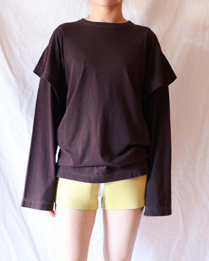 FUMIKA UCHIDA： DOUBLE SLEEVE TEE - DARK BROWN - ORANN