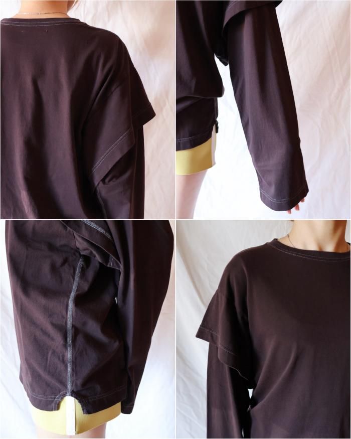 FUMIKA UCHIDA: DOUBLE SLEEVE TEE - DARK BROWN - ORANN FUMIKA UCHIDA: DOUBLE SLEEVE TEE - DARK BROWN - ORANN