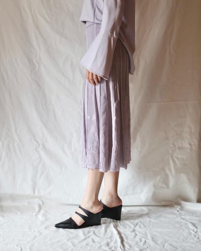 Mame Kurogouchi:Watermark Pattern Pleated Knitted Skirt Mame Kurogouchi:Watermark Pattern Pleated Knitted Skirt