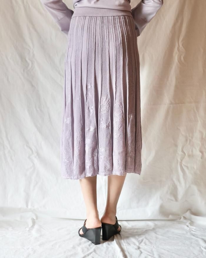 Mame Kurogouchi:Watermark Pattern Pleated Knitted Skirt Mame Kurogouchi:Watermark Pattern Pleated Knitted Skirt