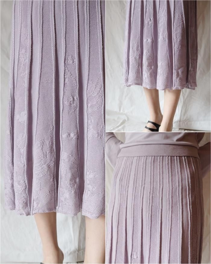 Mame Kurogouchi:Watermark Pattern Pleated Knitted Skirt Mame Kurogouchi:Watermark Pattern Pleated Knitted Skirt
