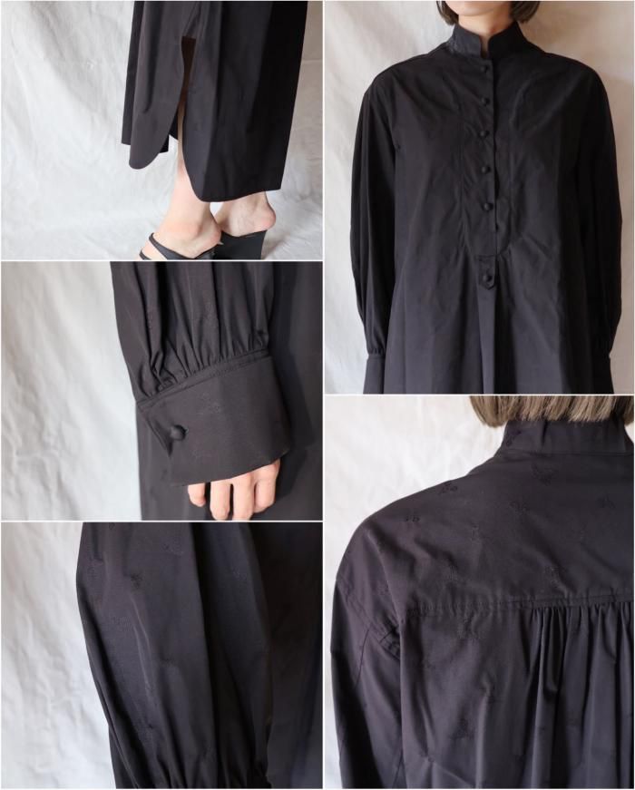 Mame Kurogouchi:Floral Jacquard Cotton Shirt Dress - BLACK Mame Kurogouchi:Floral Jacquard Cotton Shirt Dress - BLACK