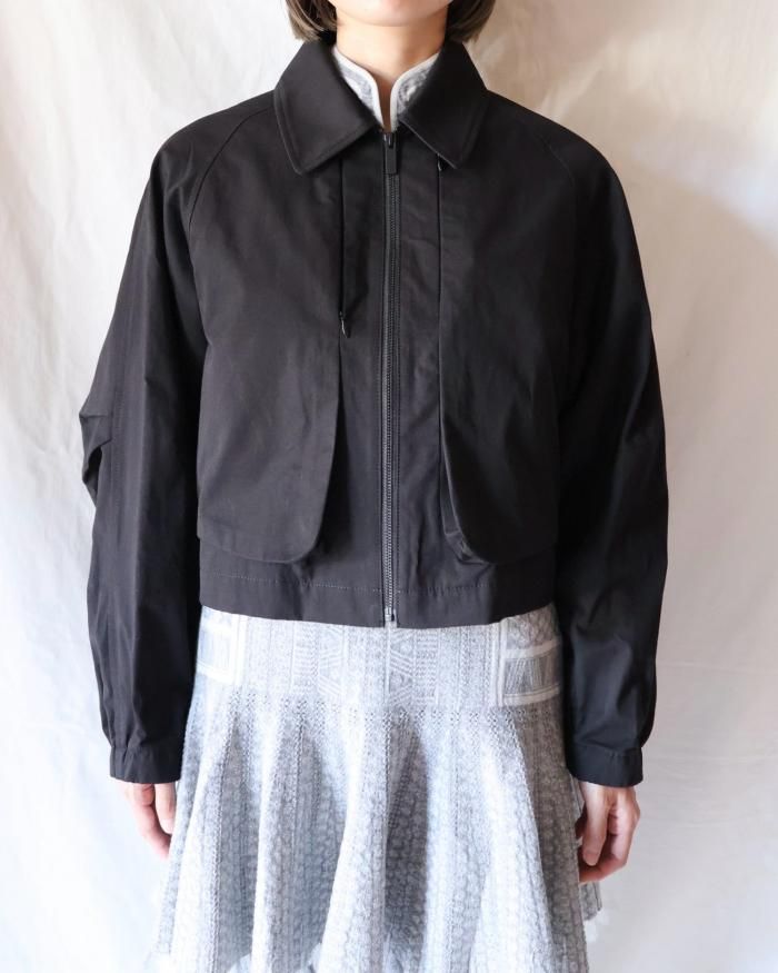 Mame Kurogouchi:Organic Cotton Twill Short Jacket - BLACK Mame Kurogouchi:Organic Cotton Twill Short Jacket - BLACK