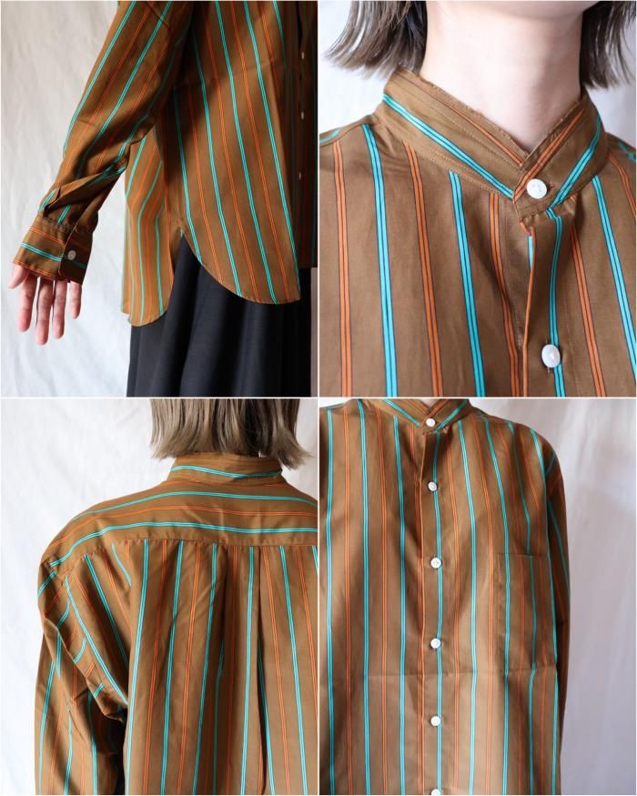 Cristaseya:HANDMADE FRINNGED MAO COLLAR SHIRT - NOISETTE Cristaseya:HANDMADE FRINNGED MAO COLLAR SHIRT - NOISETTE