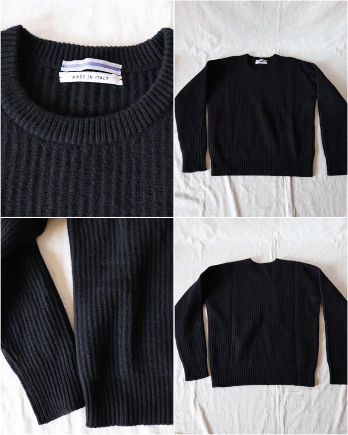 Cristaseya:CASHMERE&WOOL MAXI RIBBED RAGLAN SWEATER - BLACK Cristaseya:CASHMERE&WOOL MAXI RIBBED RAGLAN SWEATER - BLACK