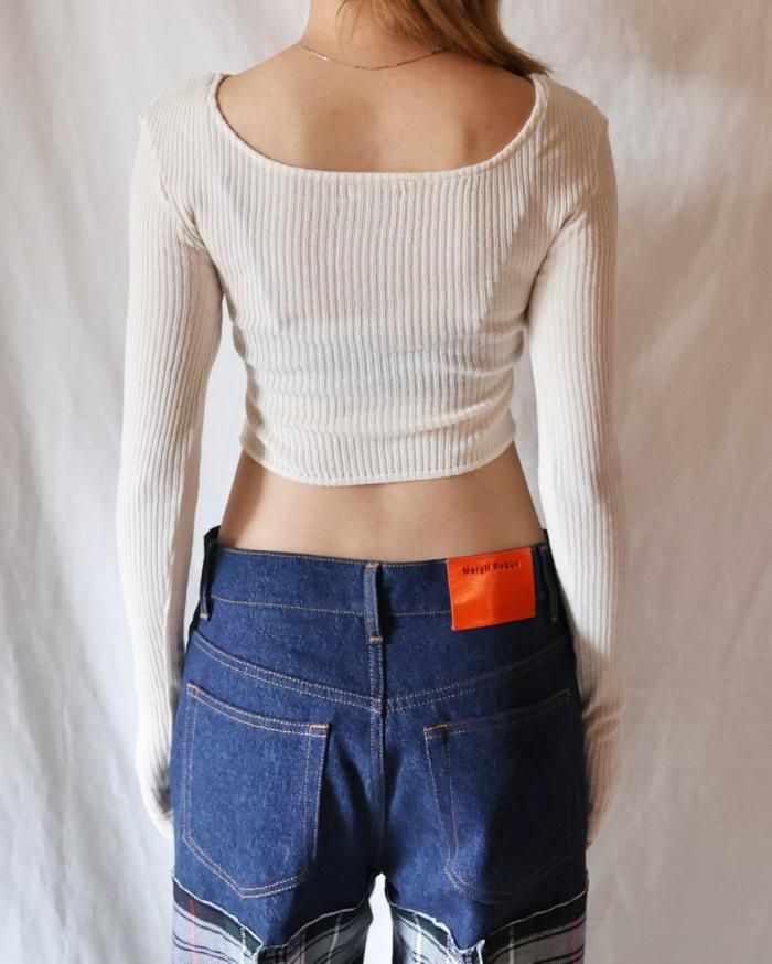 FUMIKA UCHIDA: VINTAGE RIBBED CORSET LONGSLEEVE TOP - OFF FUMIKA UCHIDA: VINTAGE RIBBED CORSET LONGSLEEVE TOP - OFF