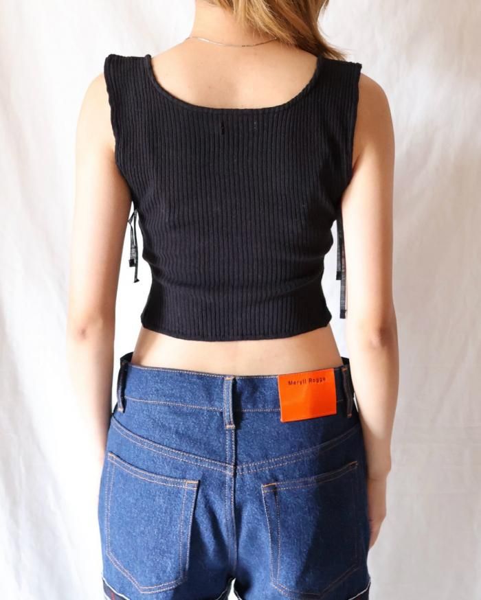 FUMIKA UCHIDA: VINTAGE RIBBED CORSET SLEEVELESS TOP - BLAC FUMIKA UCHIDA: VINTAGE RIBBED CORSET SLEEVELESS TOP - BLAC