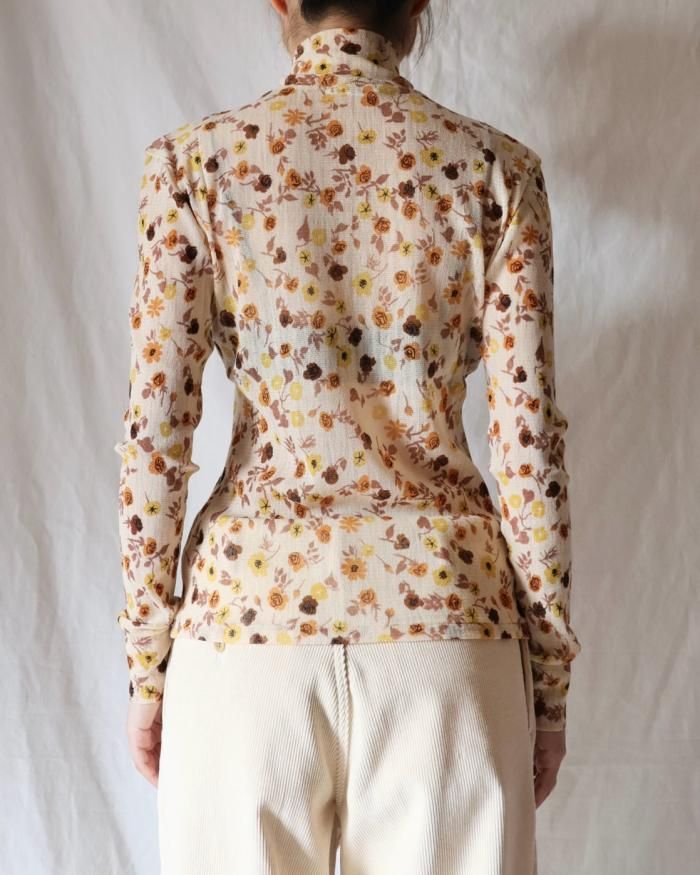 FUMIKA UCHIDA: FLOWER PRINTED TULLE HIGH-NECK TOP - ECRU FUMIKA UCHIDA: FLOWER PRINTED TULLE HIGH-NECK TOP - ECRU