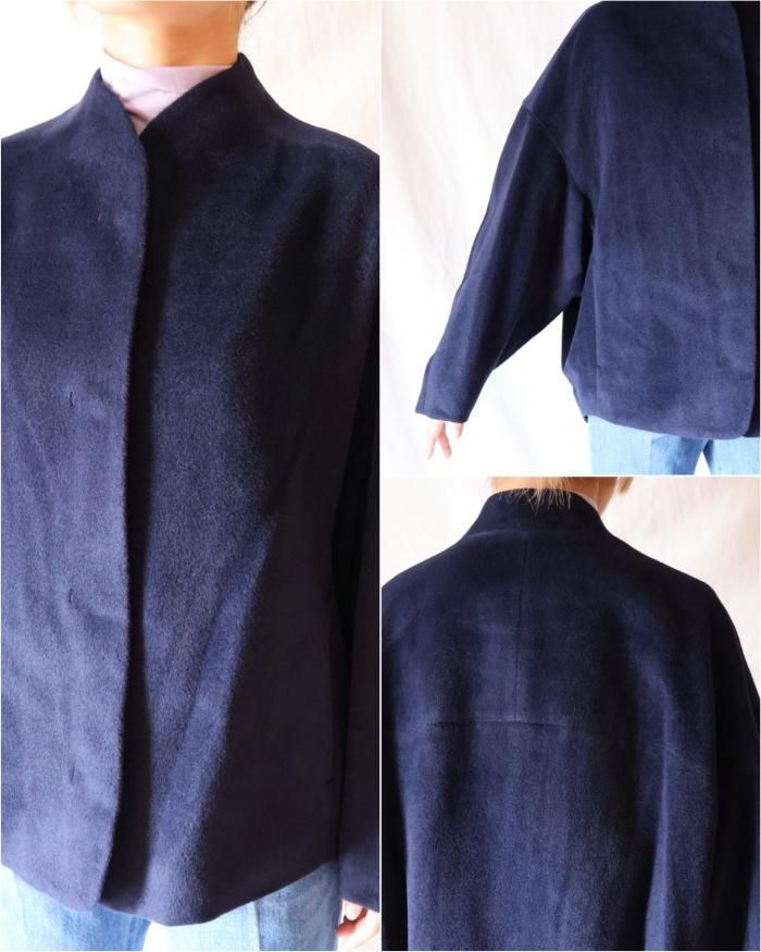 Mame Kurogouchi:Beaver Finished Alpaca Wool Blouson - NAVY Mame Kurogouchi:Beaver Finished Alpaca Wool Blouson - NAVY