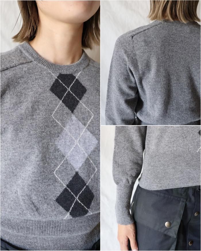 FUMIKA UCHIDA: CASHMERE ARGYLE SWEATER - GREY - ORANN FUMIKA UCHIDA: CASHMERE ARGYLE SWEATER - GREY - ORANN