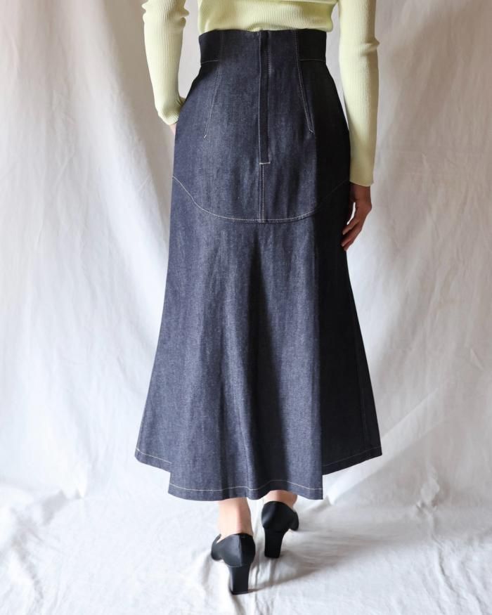 Mame Kurogouchi:Cord Embroidery Detail Denim Skirt - NAVY Mame Kurogouchi:Cord Embroidery Detail Denim Skirt - NAVY