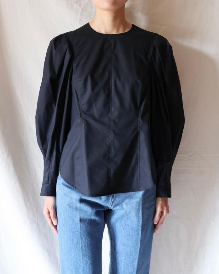 Mame Kurogouchi：Cotton Lyocell Cropped Top - NAVY - ORANN