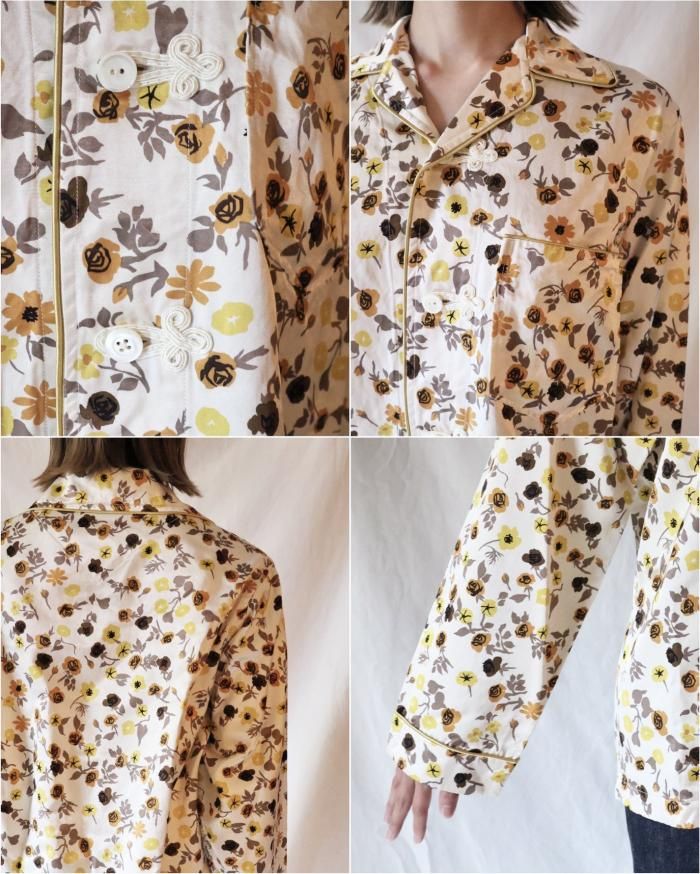 FUMIKA UCHIDA: FLOWER PRINTED OPEN-COLLARED SHIRT - ECRU FUMIKA UCHIDA: FLOWER PRINTED OPEN-COLLARED SHIRT - ECRU