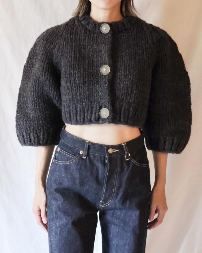 FUMIKA UCHIDA: HAND KNITTED CARDIGAN - CHARCOAL - ORANN FUMIKA UCHIDA: HAND KNITTED CARDIGAN - CHARCOAL - ORANN