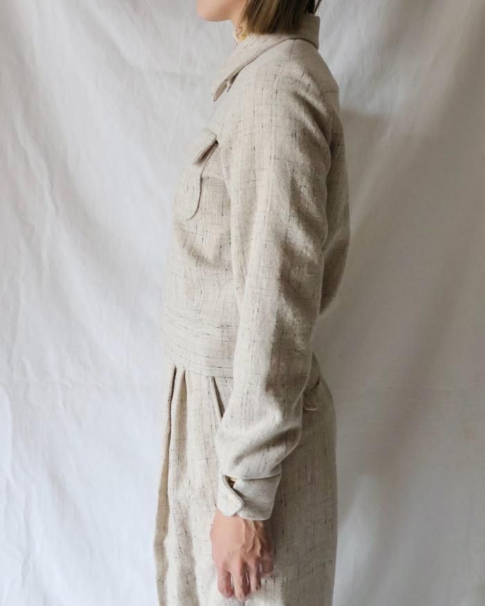 FUMIKA UCHIDA: SPLASHED PATTERN ZIP-UP BLOUSON - OATMEAL FUMIKA UCHIDA: SPLASHED PATTERN ZIP-UP BLOUSON - OATMEAL