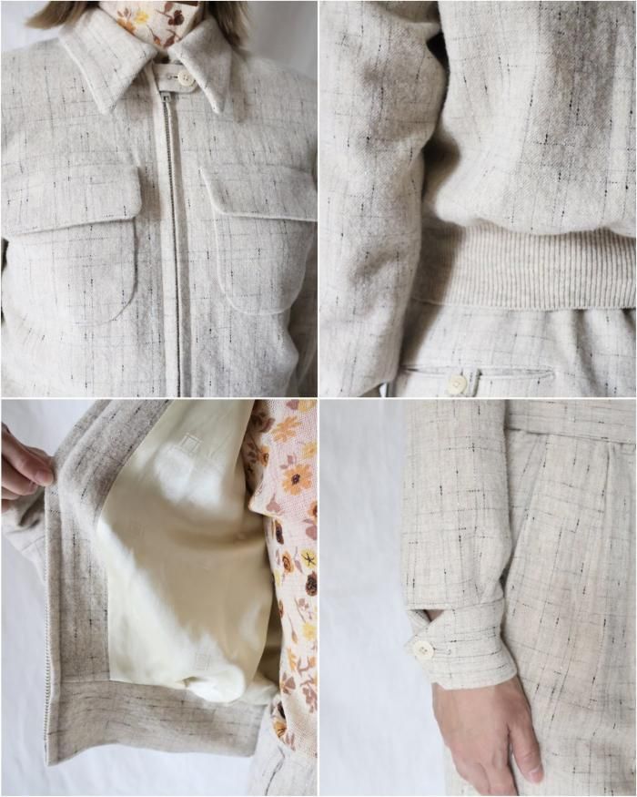 FUMIKA UCHIDA: SPLASHED PATTERN ZIP-UP BLOUSON - OATMEAL FUMIKA UCHIDA: SPLASHED PATTERN ZIP-UP BLOUSON - OATMEAL