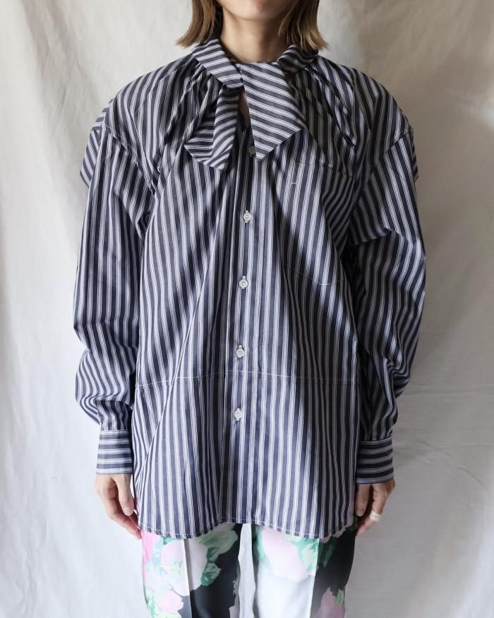 Meryll Rogge:BOULE SHIRT W/ COLLAR TIE - BLACK/WHITE Meryll Rogge:BOULE SHIRT W/ COLLAR TIE - BLACK/WHITE