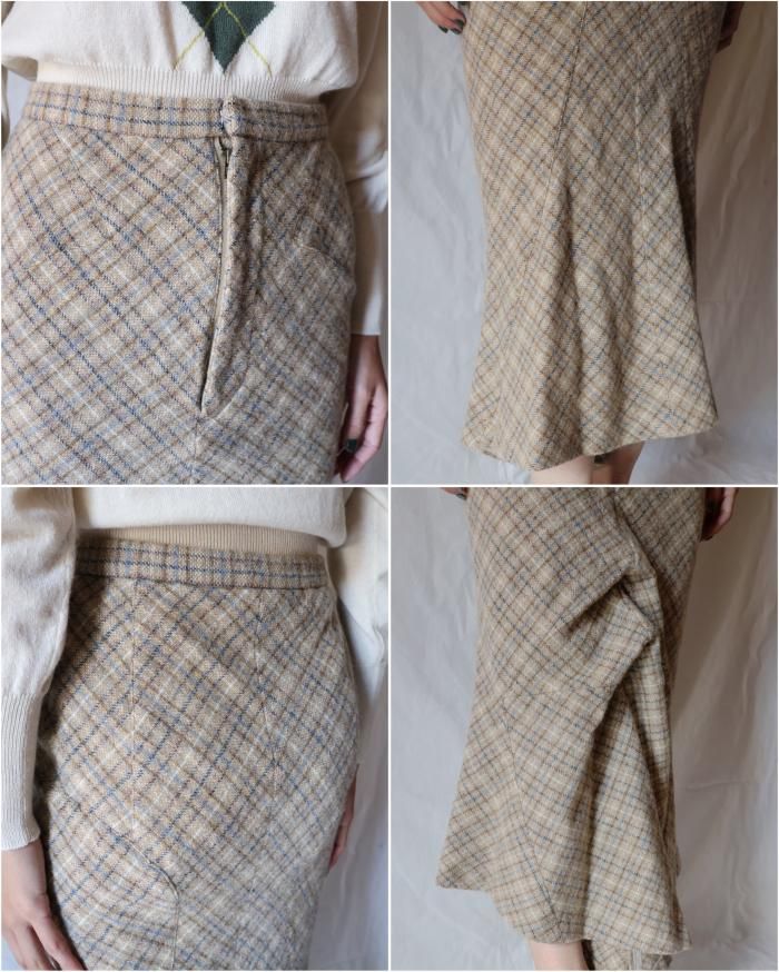FUMIKA UCHIDA: PLAID TWEED HOBBLE SKIRT - PLAID BEIGE FUMIKA UCHIDA: PLAID TWEED HOBBLE SKIRT - PLAID BEIGE