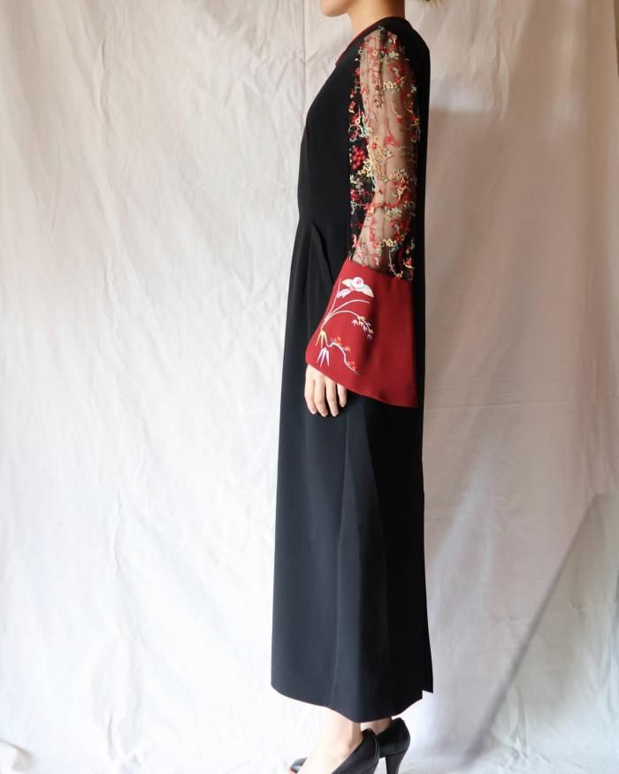 Mame Kurogouchi:Acetate Polyester Floral Lace-Sleeve Dress Mame Kurogouchi:Acetate Polyester Floral Lace-Sleeve Dress