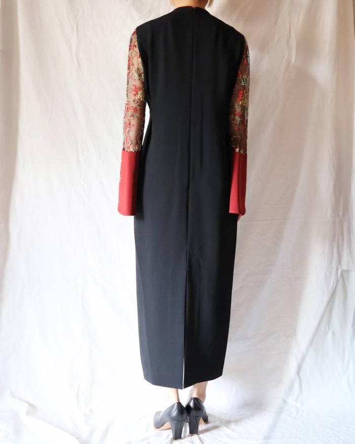 Mame Kurogouchi:Acetate Polyester Floral Lace-Sleeve Dress Mame Kurogouchi:Acetate Polyester Floral Lace-Sleeve Dress