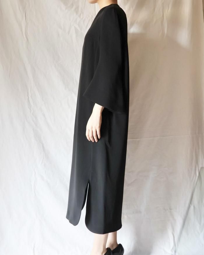 mame Acetate Polyester V-Neck Dress フレア Acetate Polyester Floral Lace-Sleeve Dress - black – OBLIGE