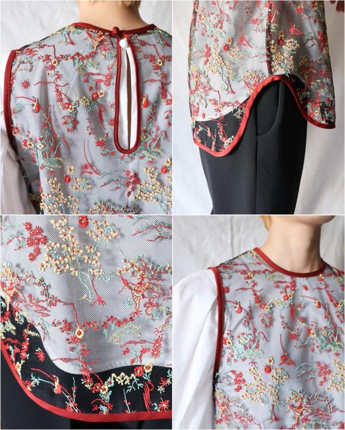 Mame Kurogouchi: Floral Lace Sleeveless Top - VERMILLION Mame Kurogouchi: Floral Lace Sleeveless Top - VERMILLION