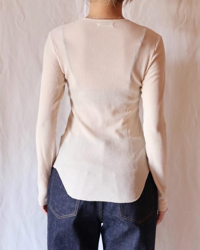 FUMIKA UCHIDA: GAUZE WAFFLE HENLEY-NECK TOP - OFFWHITE FUMIKA UCHIDA: GAUZE WAFFLE HENLEY-NECK TOP - OFFWHITE