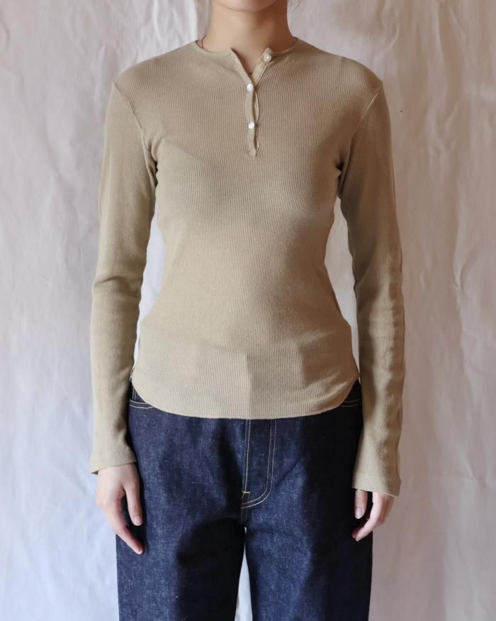 FUMIKA UCHIDA: GAUZE WAFFLE HENLEY-NECK TOP - KINARI FUMIKA UCHIDA: GAUZE WAFFLE HENLEY-NECK TOP - KINARI