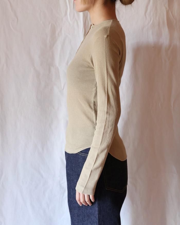 FUMIKA UCHIDA: GAUZE WAFFLE HENLEY-NECK TOP - KINARI FUMIKA UCHIDA: GAUZE WAFFLE HENLEY-NECK TOP - KINARI