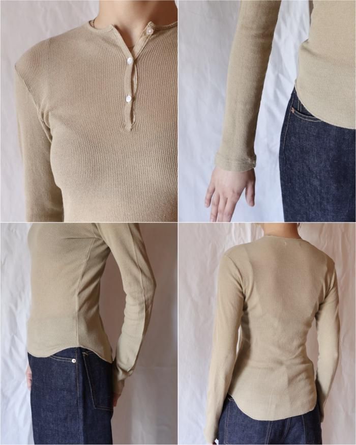 FUMIKA UCHIDA: GAUZE WAFFLE HENLEY-NECK TOP - KINARI FUMIKA UCHIDA: GAUZE WAFFLE HENLEY-NECK TOP - KINARI