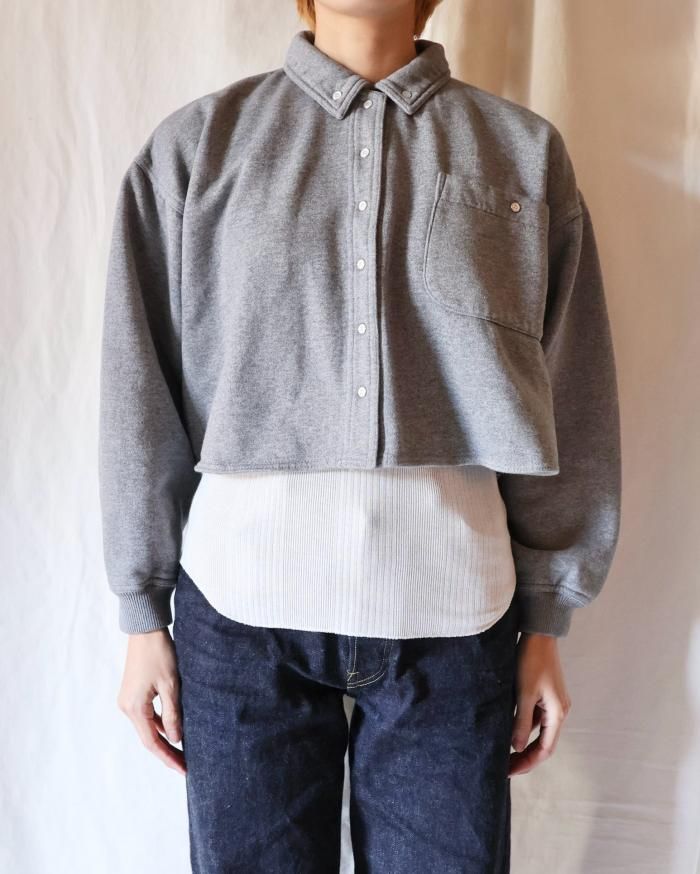 FUMIKA UCHIDA: SWEAT SNAP BUTTON-UP SHIRT - GREY - ORANN FUMIKA UCHIDA: SWEAT SNAP BUTTON-UP SHIRT - GREY - ORANN