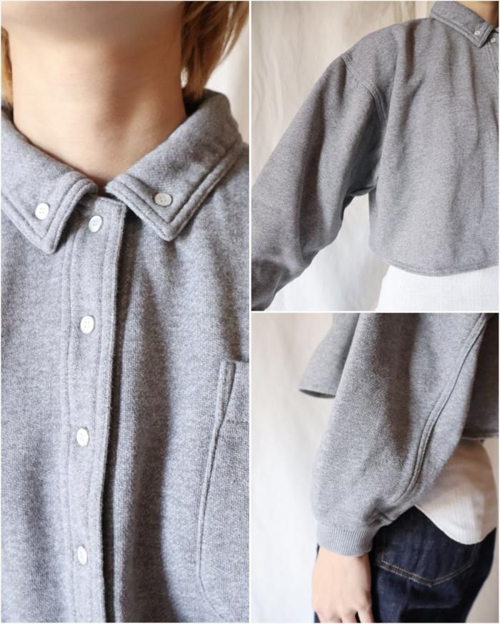 FUMIKA UCHIDA: SWEAT SNAP BUTTON-UP SHIRT - GREY - ORANN FUMIKA UCHIDA: SWEAT SNAP BUTTON-UP SHIRT - GREY - ORANN