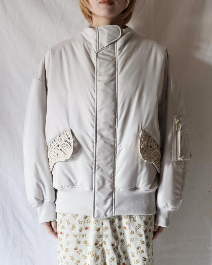 Mame Kurogouchi:Cording Embroidery Collarless Flight Jacket Mame Kurogouchi:Cording Embroidery Collarless Flight Jacket