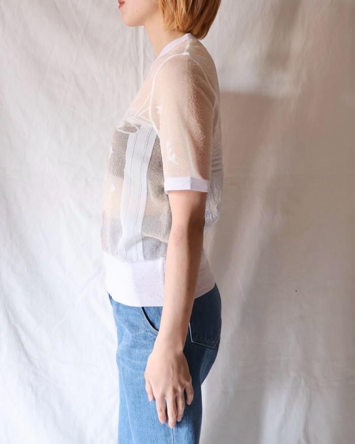 【Mame Kurogouchi】Nature Pattern Sheer Knitted CrewNeck Top 25SS】Mame Kurogouchi マメ クロゴウチ / Nature Pattern Sheer