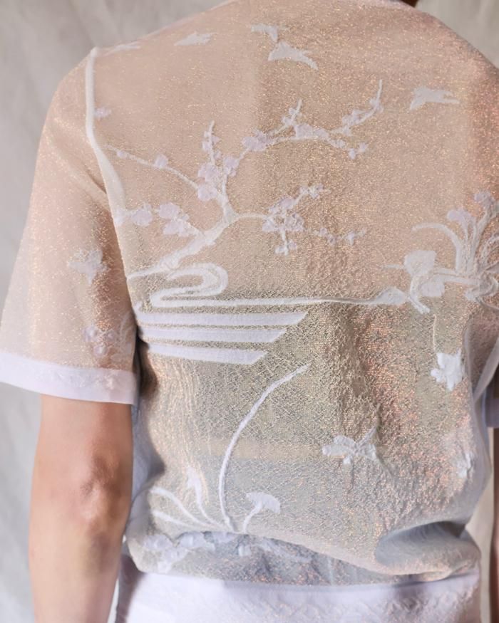 トップス Nature Pattern Sheer Knitted Crew Neck Nature Pattern Sheer Knitted Crew Neck Top-ネーチャー